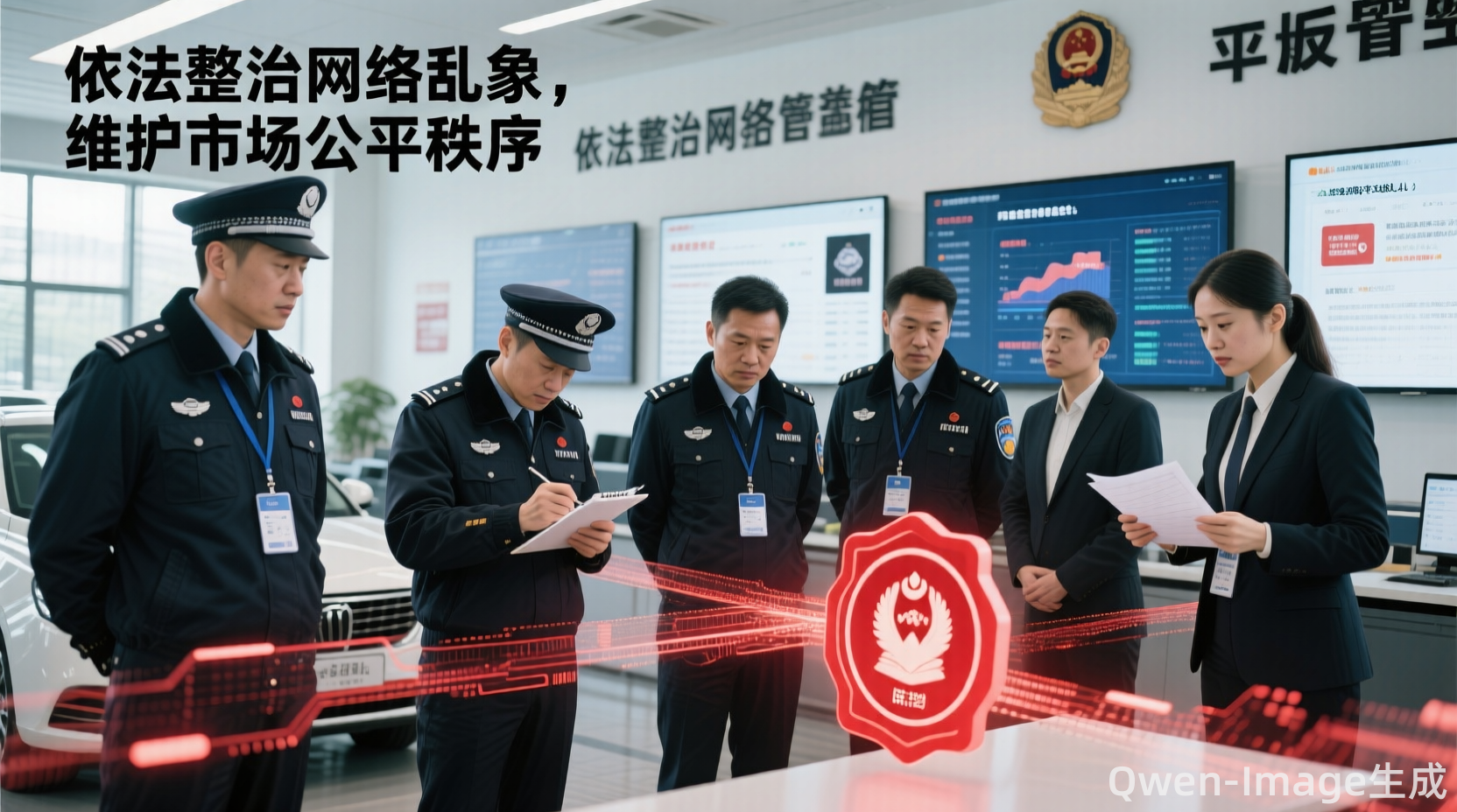 汽车行业网络乱象专项整治行动场景，六部门联合整治虚假宣传与黑公关