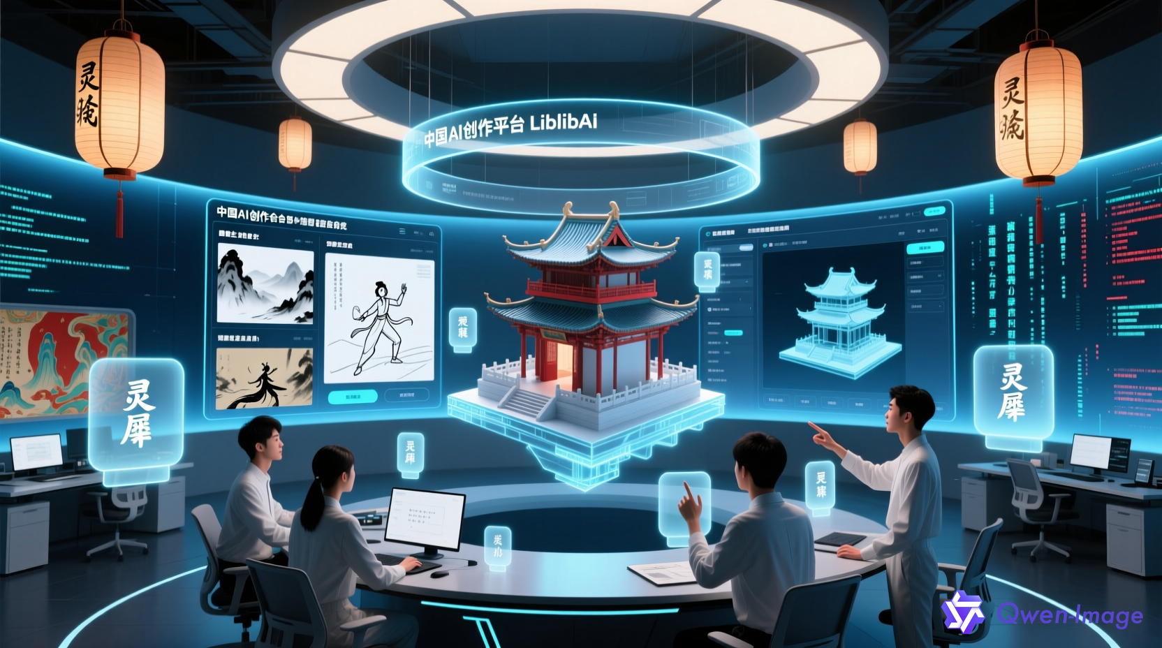 LiblibAI多模态创作工作室界面，展示图像、视频、3D模型生成场景