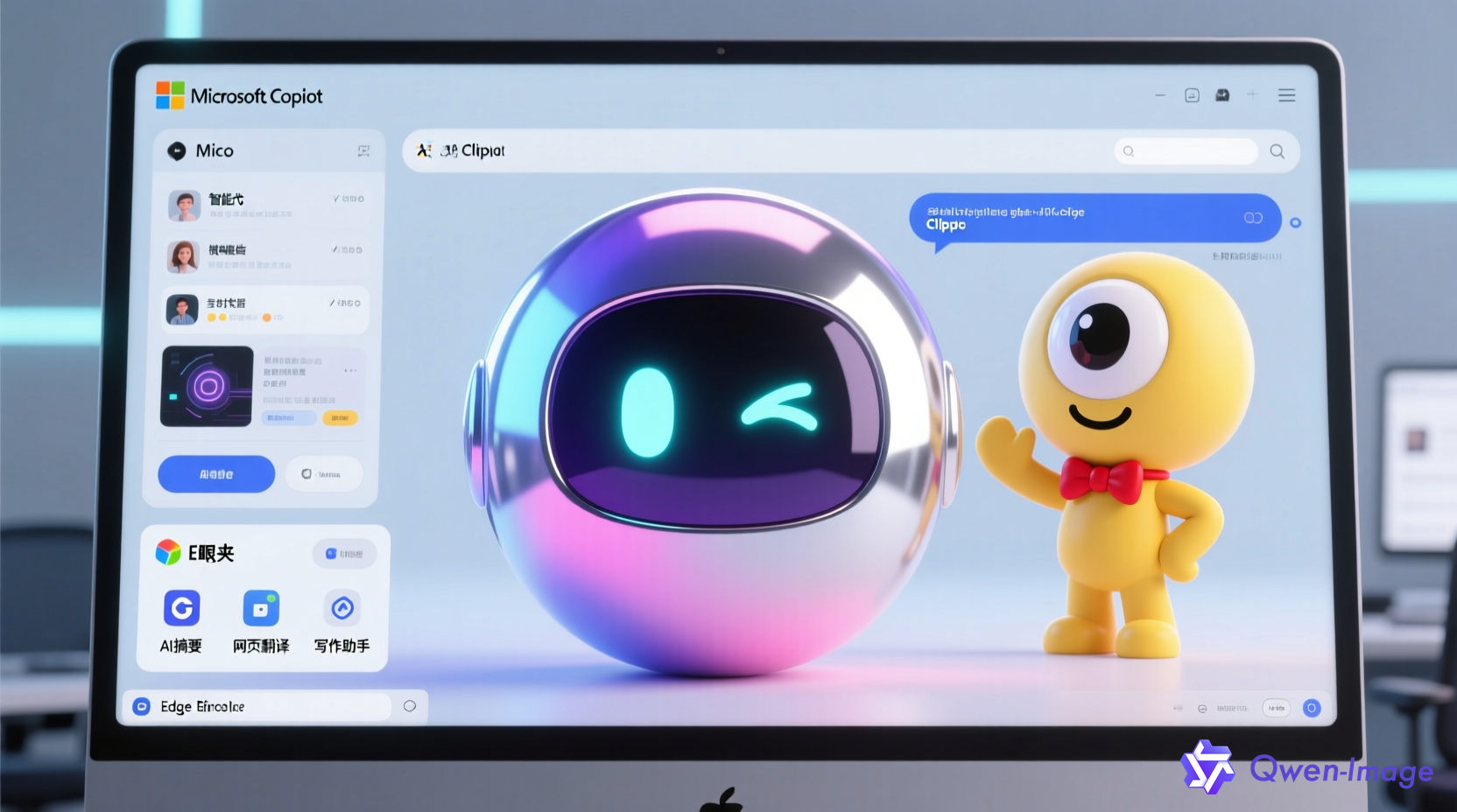 Mico虚拟角色与Clippy彩蛋，Copilot界面展示