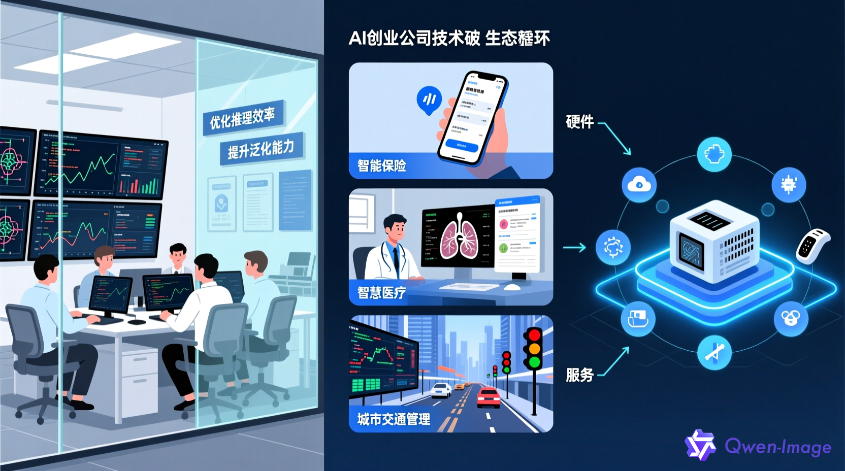 AI创业公司技术突破到生态构建的闭环示意图