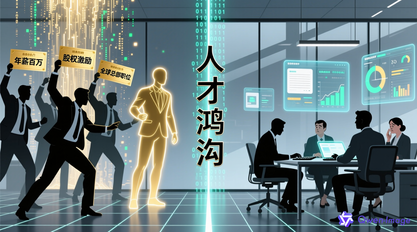 AI人才市场两极分化概念图
