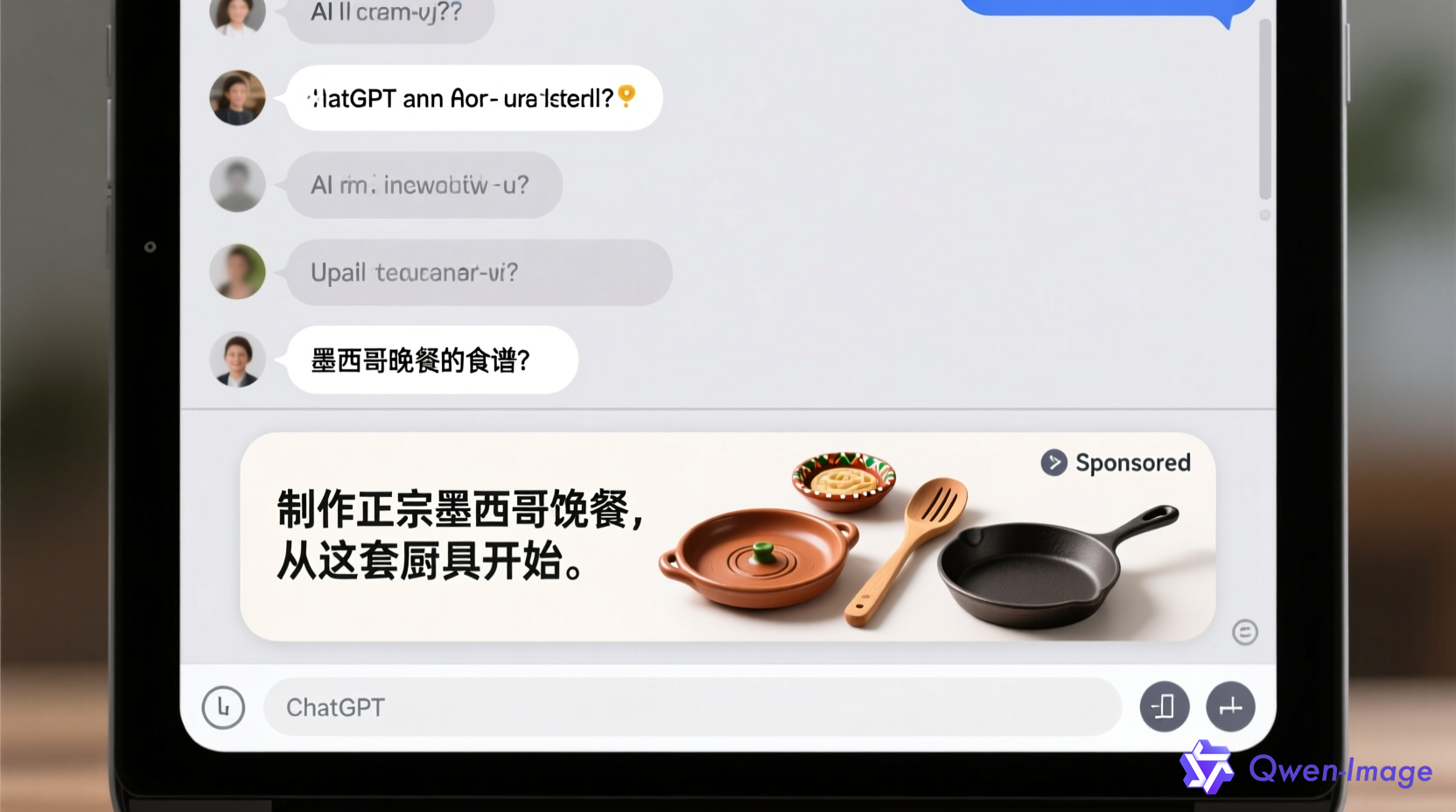 ChatGPT界面底部赞助广告示意图