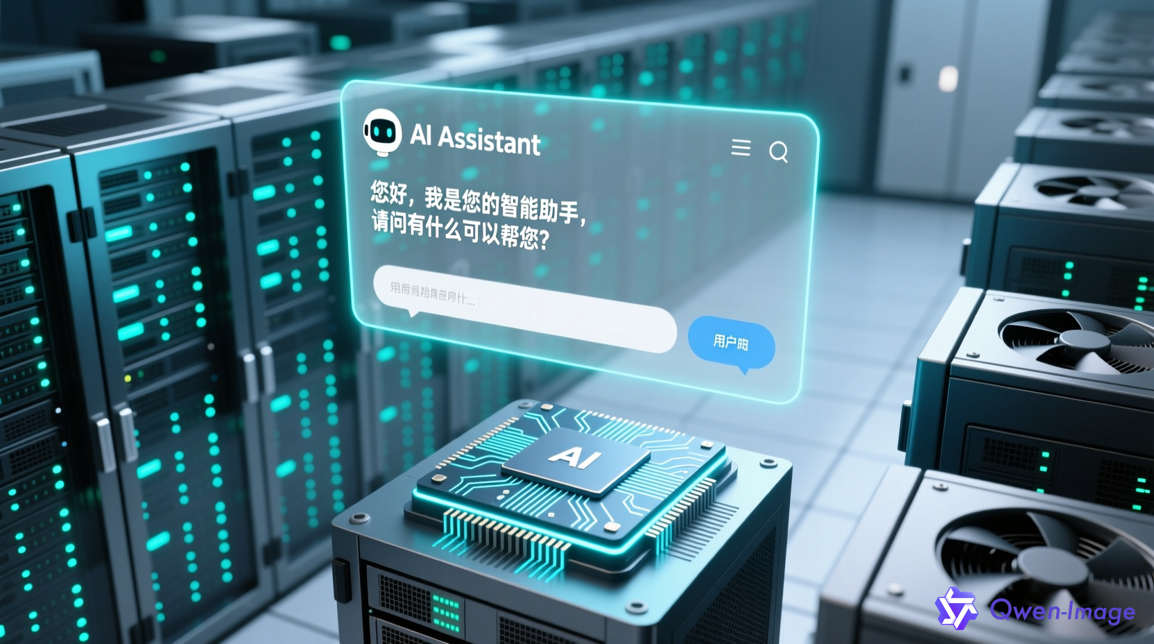 阿里巴巴云数据中心与AI技术融合场景，展示服务器集群与AI芯片