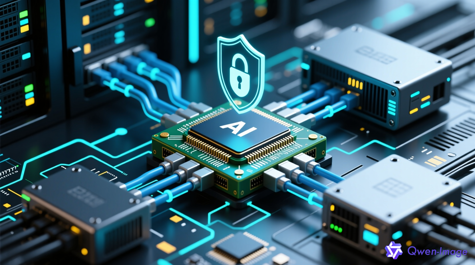 边缘AI与安全服务融合的网络架构图，展示数据中心边缘节点与芯片连接细节