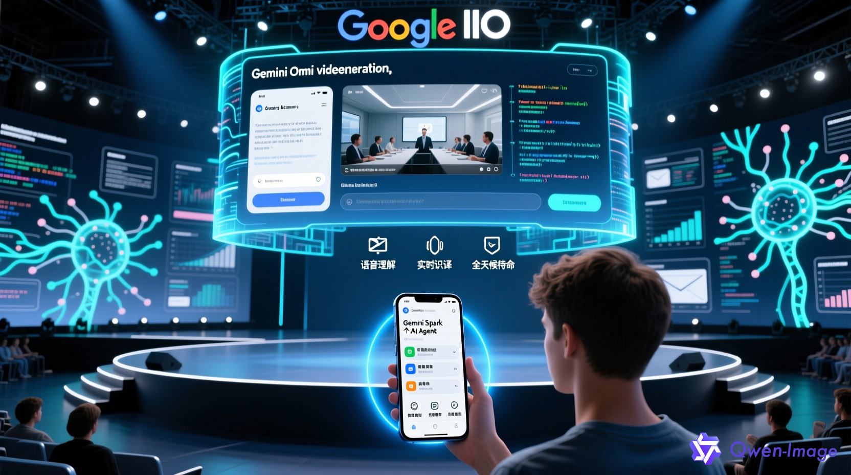 Google I/O大会Gemini Omni视频生成与Gemini Spark AI Agent展示场景