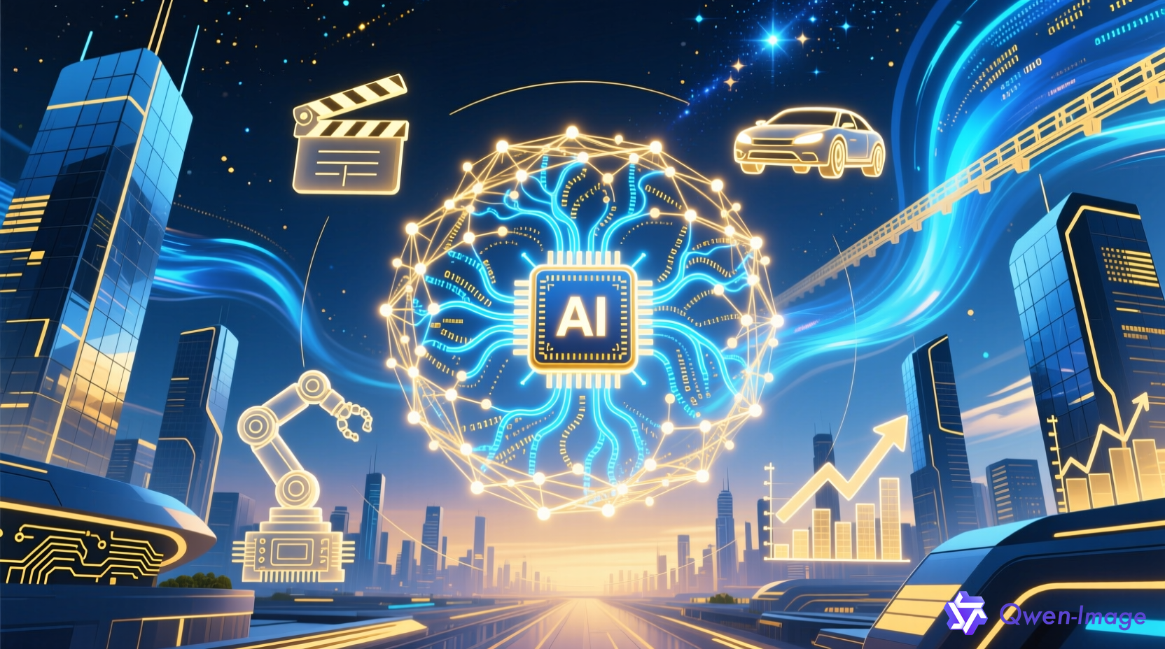 AI创业生态系统概念插画