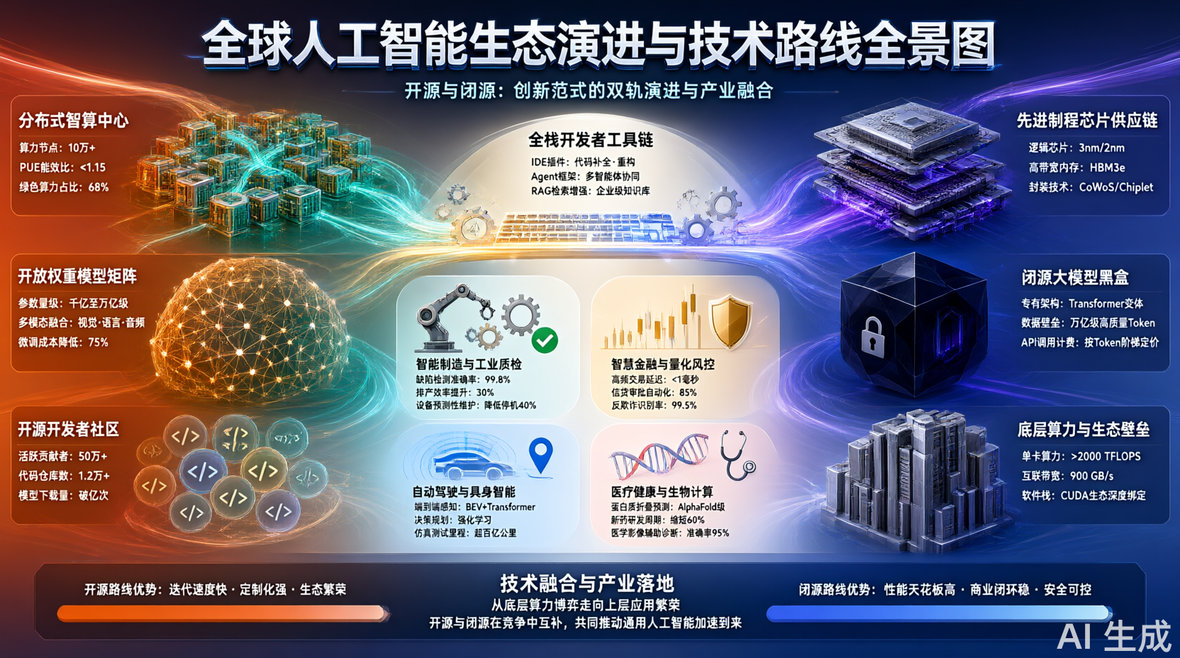 中美AI开源与闭源技术路线对比示意图