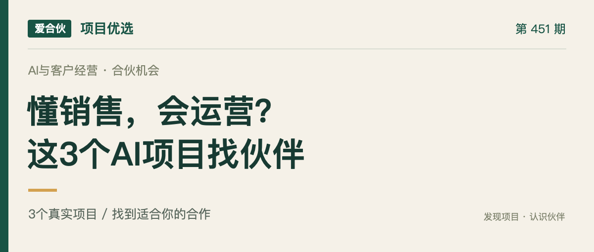 爱合伙项目优选第451期